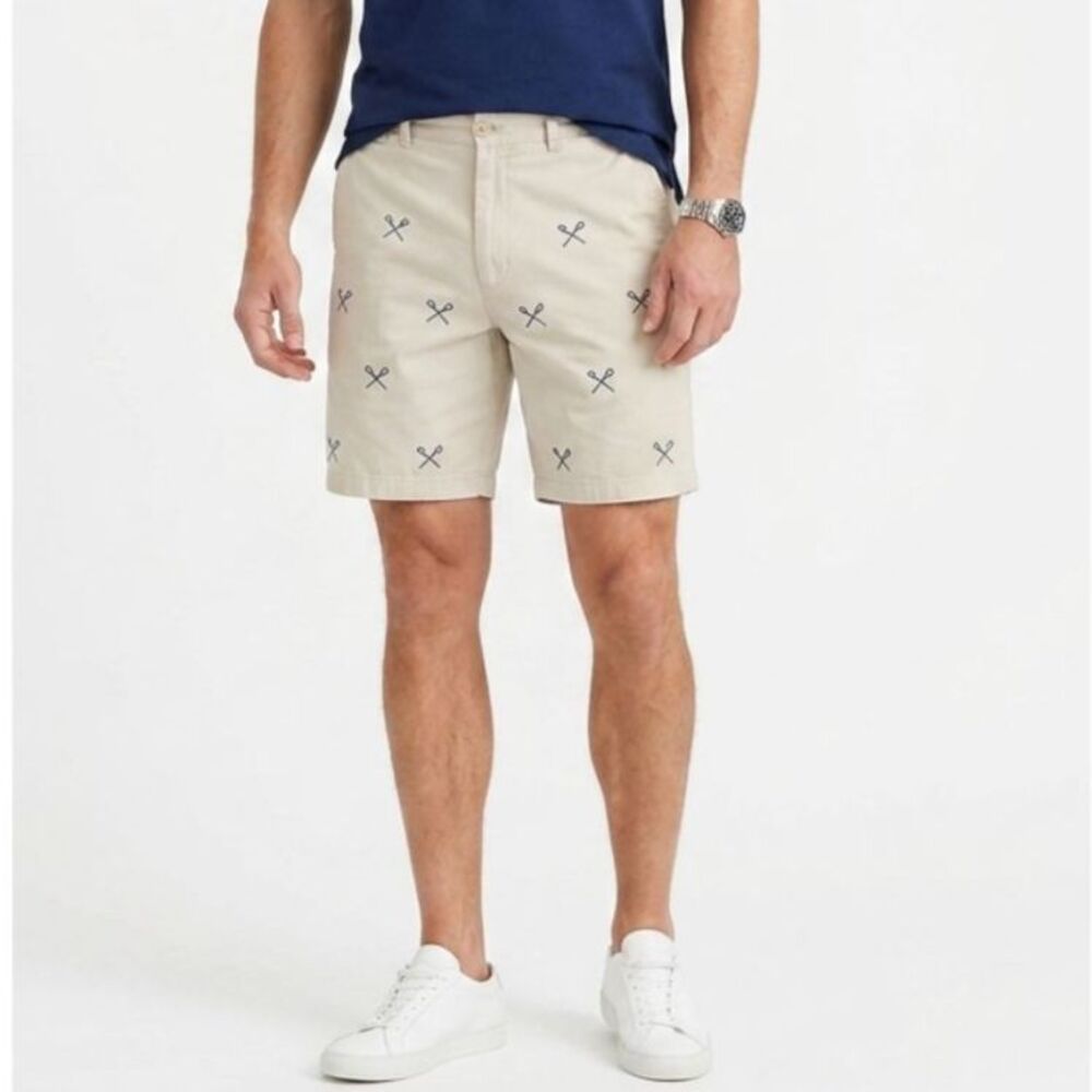 Castaway Nantucket Men's Tan Embroidered Lacrosse Stick Chino Shorts Size 35 X 9